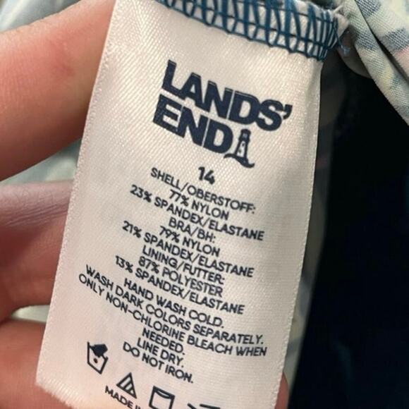 Lands' End Tankini Top Square Neck Underwire Baltic Teal Multi Palm Size 14 - Picture 4 of 5